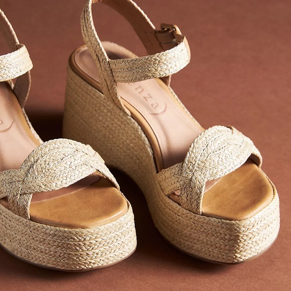 Anthropologie Vicenza Raffia Platform Heels Size 10 - Picture 2 of 5